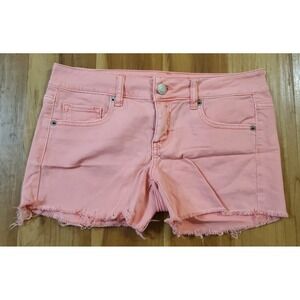 American Eagle Womens Shorts 4 Pink Chino Denim Stretch Midi Raw Hem Festival